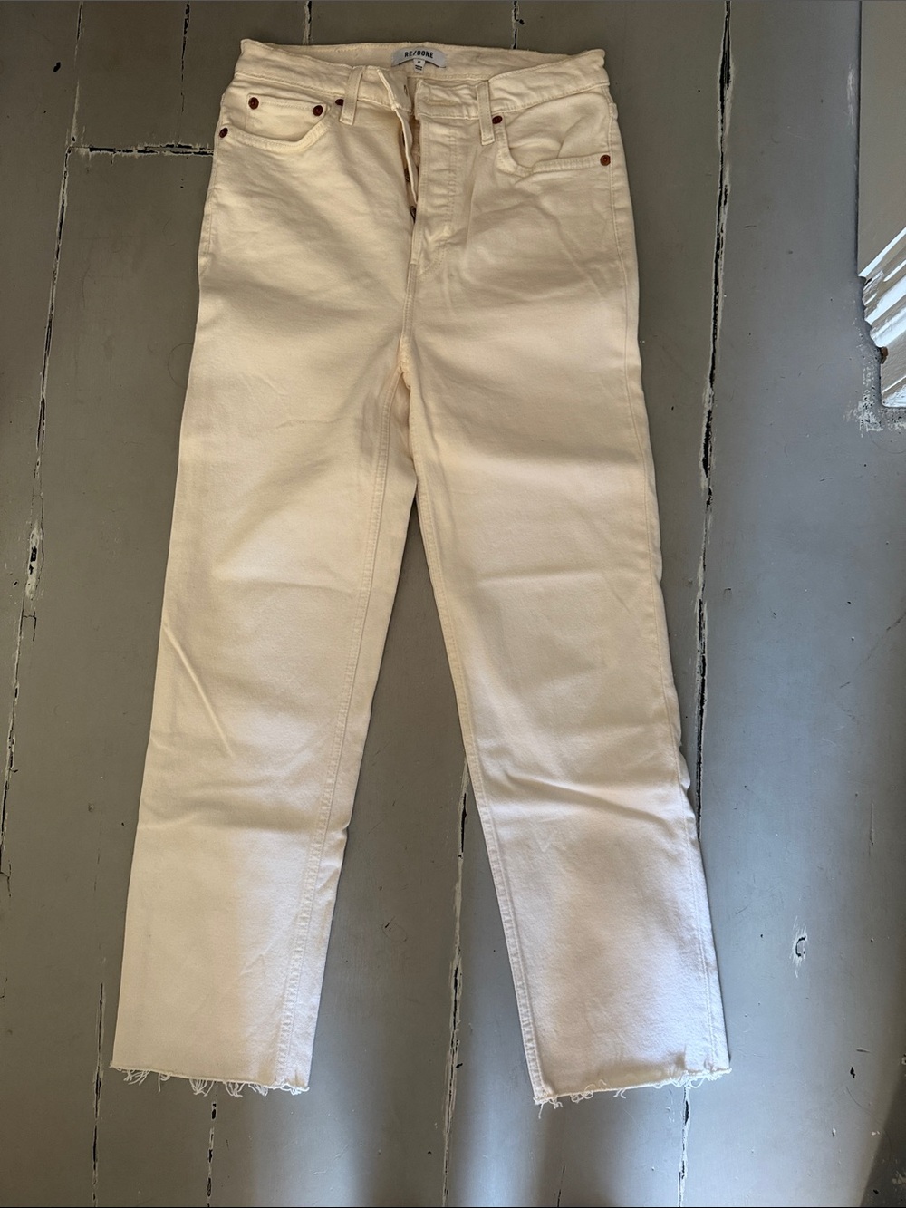 Re/Done Straight Leg Jeans in Ivory Cream